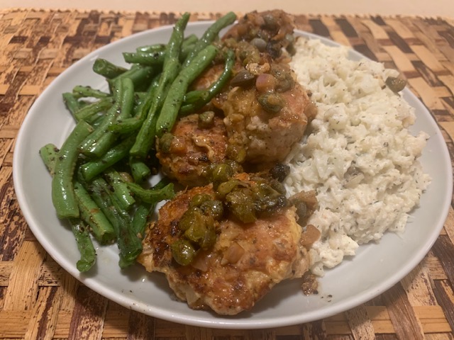 Recipe: Chicken Piccata Meatballs with Mashed Califlower & Green Beans